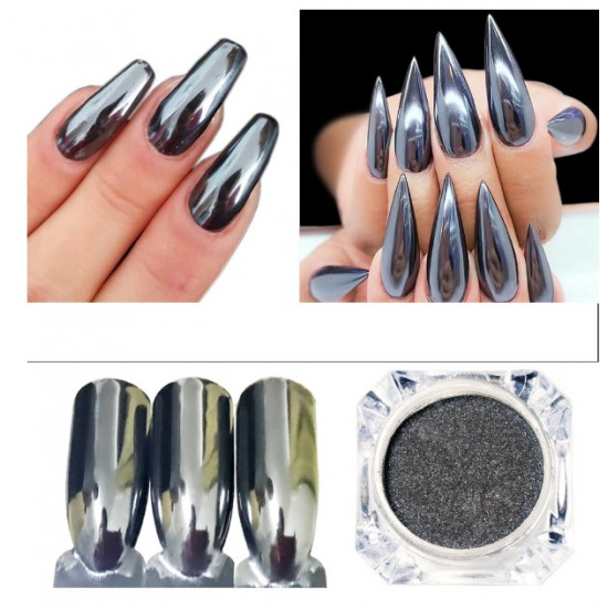 Reiben für Nägel Black Chrome 024 Spiegelschwarz-1830-Ubeauty Decor-Pigmenten en wrijven