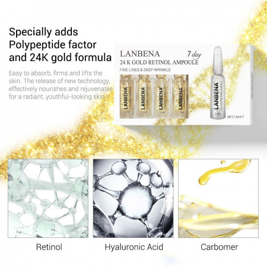 Lanbena Serum 24K Gold Retinol in Ampullen, Anti-aging, Anti-falten, Lifting Straffende, Kurs für 7 Tage-952732803-Lanbena-Schönheit und Gesundheit. Alles für Schönheitssalons