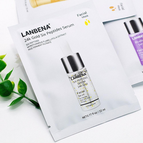 Masque anti-rides Six Peptides 24K Gold Lanbena 1pc Soin du visage, raffermir et raffermir la peau-952732839-Lanbena-Beauté et santé. Tout pour les salons de beauté