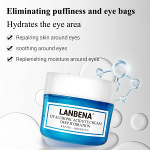 Crema de ojos antienvejecimiento Lanbena ácido hialurónico elimina la hinchazón bolsas de ojos círculos oscuros reparación calmante