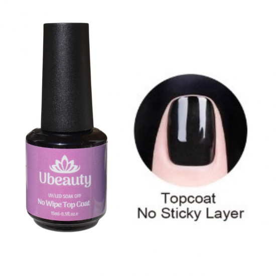 Ubeauty Gel Polish Rubber Top Coat 15 ml, pas de couche collante, pas dessuyage, top coat, top coat, brillant-1978-Ubeauty-Tout pour la manucure