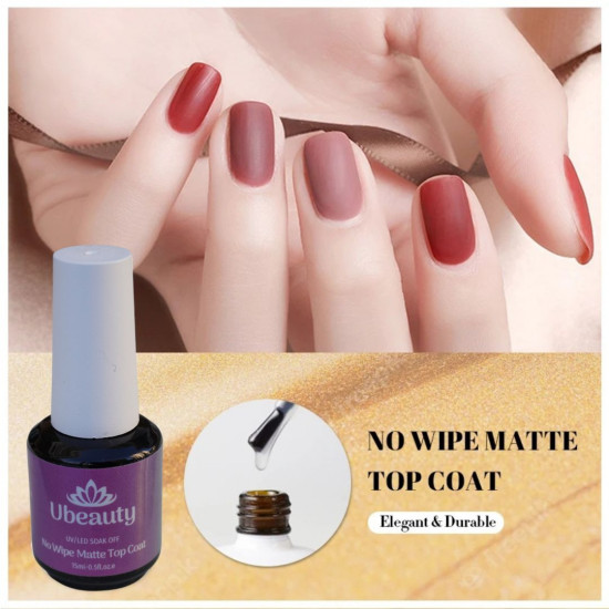 Rubber velvet top voor gel polish Ubeauty 15 ml, zonder kleverige laag, geen Wipe Matte Top Coat, finish coating, fluweel, corduroy, mat-19781-Ubeauty-Alles voor manicure