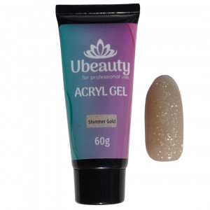 Ubeauty Poly gel z połyskiem Gold 60 ml, Kamuflaż akrylowy z brokatem Jubyuty, musujący, złoty