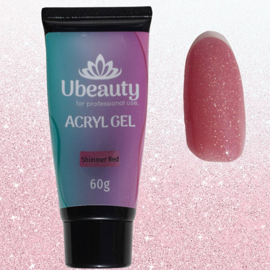 Ubeauty полигель с шиммером Red 60 мл, Камуфлирующий акрилгель с блестками Юбьюти, сверкающий, красный-952732992-Ubeauty-Все для маникюра