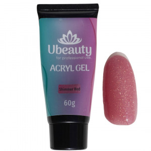 Ubeauty polygel z połyskiem Red 60 ml, kamuflaż akrylgel z brokatem, musujący, czerwony