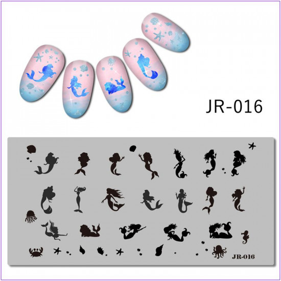 JR-0016 Nageldruckplatte Mermaid Shell Sea Seahorse Crab Octopus