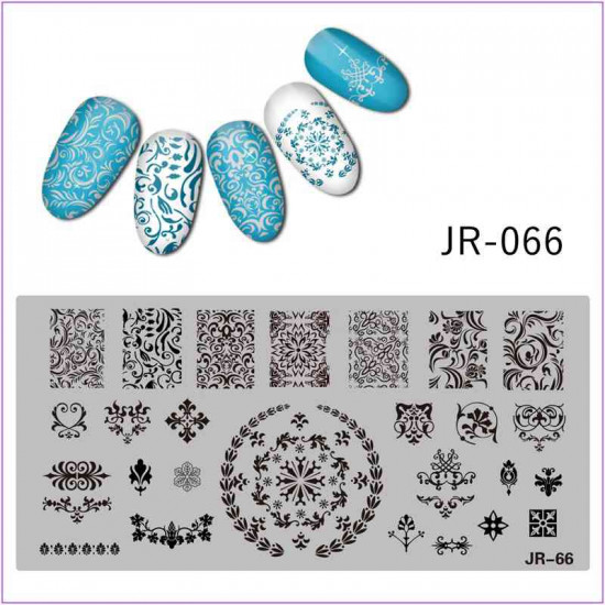 JR-0066 Nail Drukplaat Ornament Monogram Patroon Kleine Bladeren Bloemen Krullen