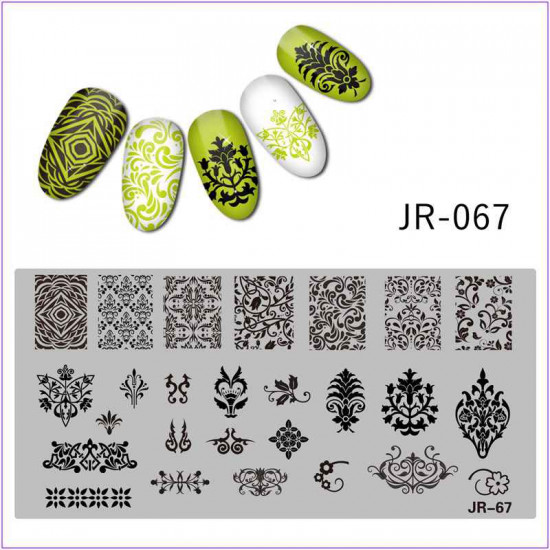 JR-067 Nail Printing Plate Ornement Monograms Patterns Fleurs Dessins originaux-3142-uprettego-estampillage