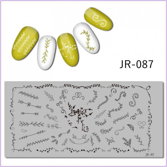 JR-087 Nail Printing Plate Leaves Monogram Butterfly Small Leaves-3142-uprettego-estampillage