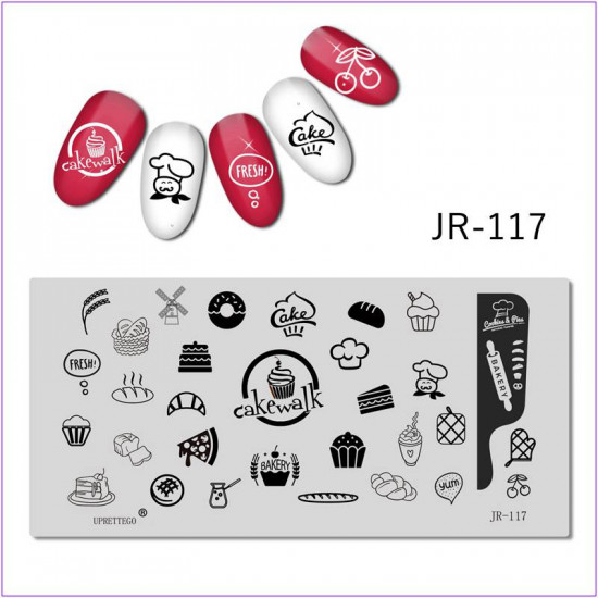 JR-0117 Nagel Druckplatte Chef Konditor Pizza Kirschhandschuh Cupcake Brot Donut Kuchen Schaukelstab
