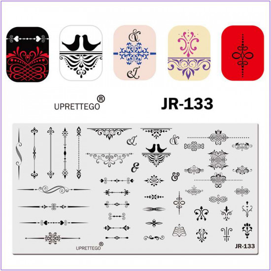 JR-0133 Nail Stempelplaat Monogram Hart Wervelingen Patroon Vogels Liefde Stempelplaat