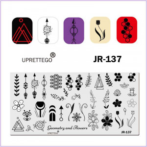 JR-137 Placa de Impressão de Unhas Triângulo Hexágono Flores Flecha Tulipa