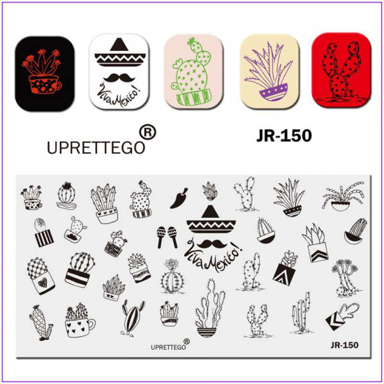 JR-150 Nail Stamping Plate Cactus Hat Mustache Pepper Cup Houseplant