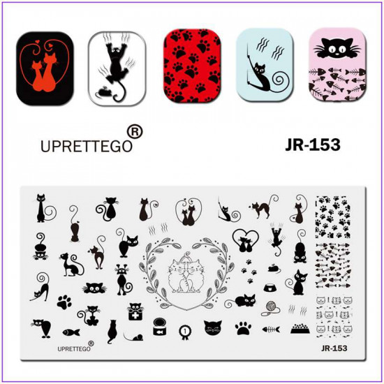 JR-153 Nail Printing Plate Cat Cat Mouse Paws Fish Conserve Medal Food-3142-uprettego-estampillage