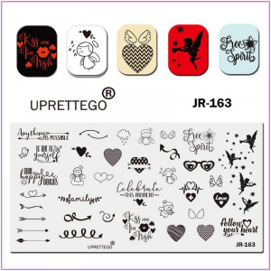  JR-163 Nail Printing Plate Love Angels Flèche Oiseau Nuage Cardiogramme Lunettes Coeur
