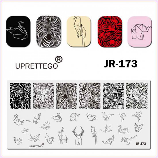 JR-0173 Tier Giraffe Puma Känguru Textur Origami Löwe Zebra Leopard Nagel Druckplatte