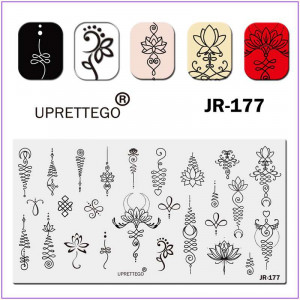 Пластина для печати на ногтях JR-177, оригинальные завитки, цветы, точки, листочки, сердце