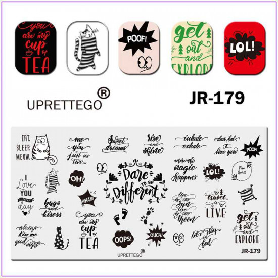 JR-0179 Nageldruckplatte Tabby Cat Love Phrases Englische Phrasen