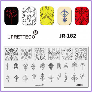  JR-182 Nail Printing Plate Ornements géométriques Deer Circles Squares Triangles Leaves Flowers