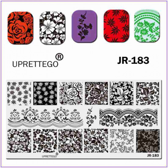 JR-183 Nail Stamping Plate Plant Ornaments Rose Bird 0 Flowers Leaves