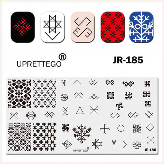 JR-0185 Placa de estampagem de unhas Padrão geométrico Linhas Quadrados Círculo Floco de neve Placa de estampagem