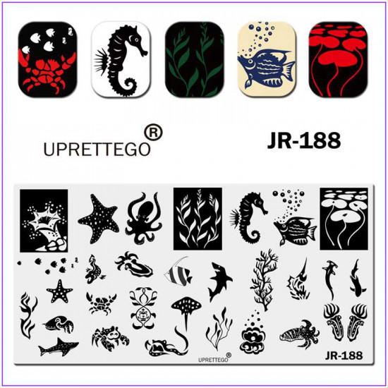 JR-0188 Nageldruckplatte Meer Meerestiere Krabbe Perle Hai Fisch Seepferdchen