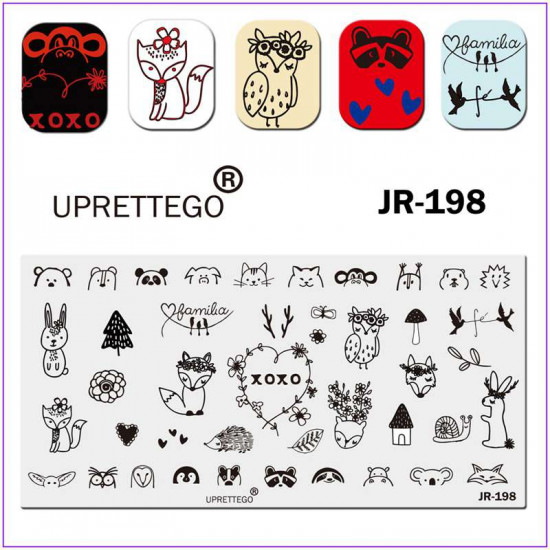 JR-0198 Placa de estampado de uñas Animales Flores Pájaros Árboles Bozales