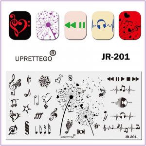  JR-201 Nail Printing Plate Sheet Music Butterfly Pissenlit Treble Clef Heart Headphones