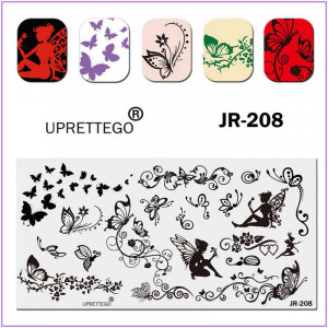  JR-208 Nail Stamping Plate All Stamping Papillon Fée Insectes Fleurs Coeurs