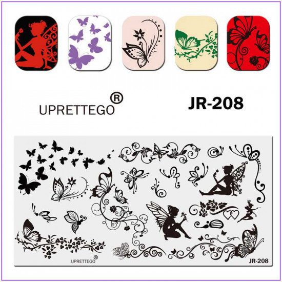 JR-0208 Nail Stamping Plate Stamping Plate All Stamping Schmetterling Fee Insekten Blumen Herzen