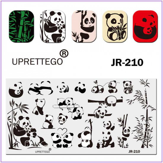 JR-0210 Nagelstempelplaat Panda Bamboo Love Panda's