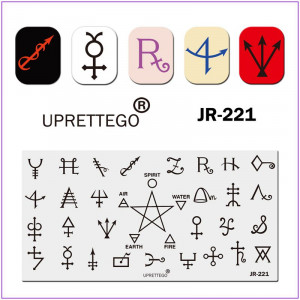 Пластина для печати на ногтях JR-221, стемпинг на ногтях, символы, геометрия, стрелки, кривые линии, звезда, точки