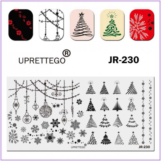JR-0230 Nageldruckplatte Weihnachtsbaum Weihnachten Spielzeug Girlande Schneeflocken Wirbel Feuerwerk
