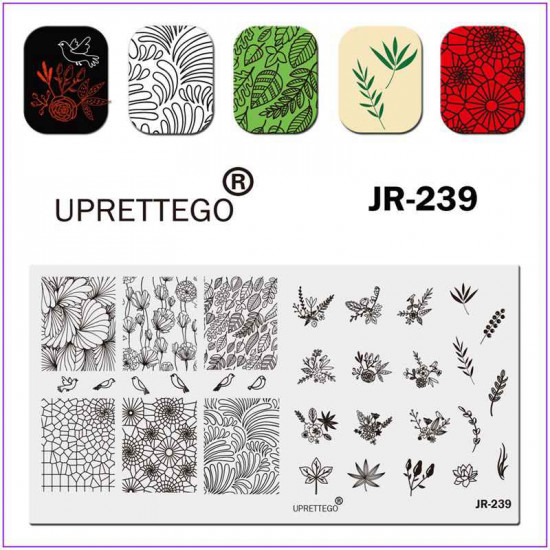 JR-0239 Placa de Impressão de Unhas Placa de Estampagem Padrões Florais Ornamentos Flores Ramos Abstrato