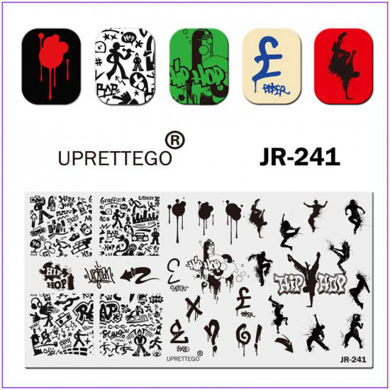 JR-0241 Placa de impressão de unhas pinga grafite Breakdance dança salto cantor rapper