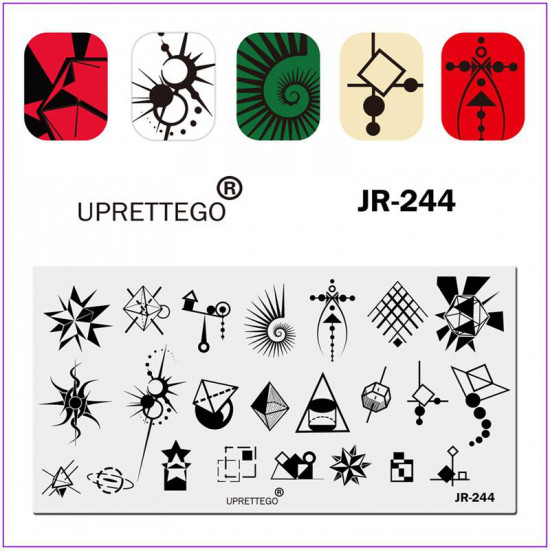 JR-244 Nail Stamping Plate Géométrie Cercles Triangles Carrés Abstrait-3142-uprettego-estampillage