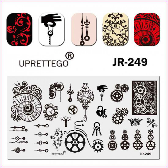 JR-0249 Placa de Estampagem de Pregos Chave Relógio Despertador Libélula Mosca Mão