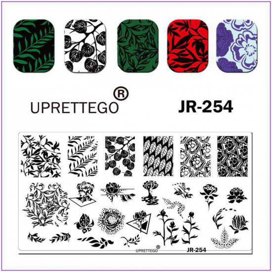 JR-254 Ongles Estampage Plaque Usine Ornements Fleurs Feuilles Lignes Points Triangle-3142-uprettego-estampillage