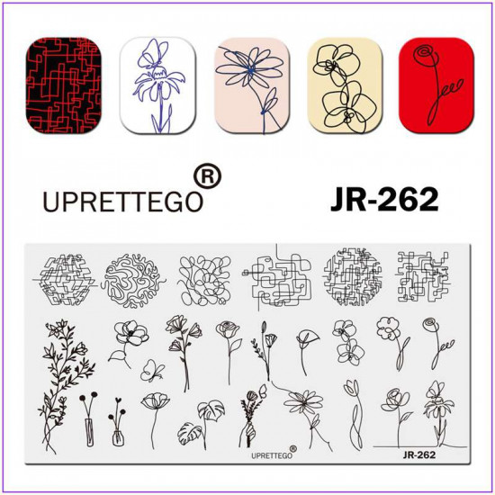JR-262 Ongles Estampage Plaque Courbe Ligne Labyrinthe Fleurs Vase Fleurs Délicates-3142-uprettego-estampillage