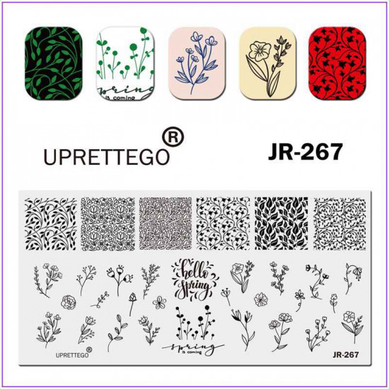 JR-267 Nail Stamping Plate Ornements floraux Motifs Fleurs délicates Printemps-3142-uprettego-estampillage