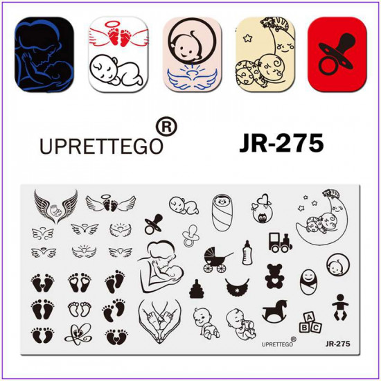 JR-275 Nageldruckplatte Mama und Baby Zärtlichkeit Liebe Schnullerflasche Fußabdrücke Spielzeug