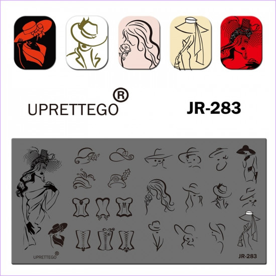 JR-283 Nail Printing Plate Girl Lady Hat Corset Figure Silhouette Chapeaux originaux-3142-uprettego-estampillage