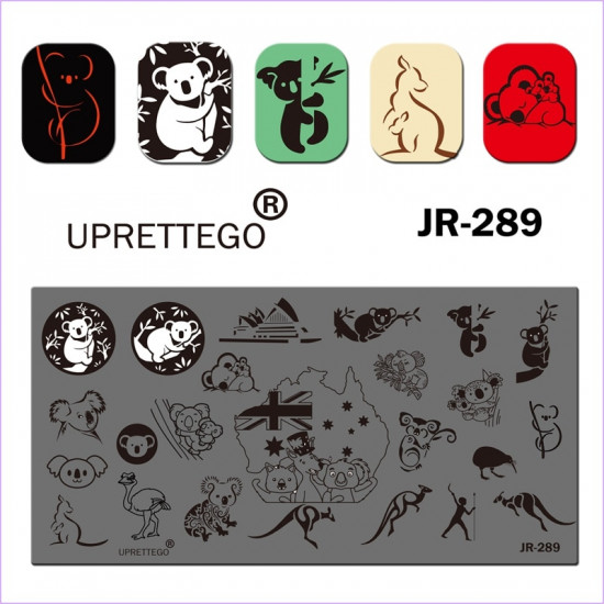 JR-289 Nail Stamping Plate Animal Stamping Plate Panda Koala Kangourou Autruche-3142-uprettego-estampillage