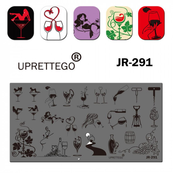 JR-291 Nail Printing Plate Martini Glass Tire-bouchon Barrel Raisin Bouteille de vin Sexy Girl-3142-uprettego-estampillage