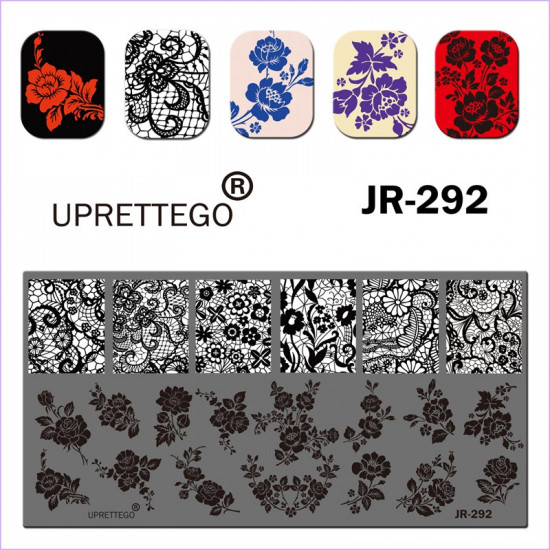 JR-292 Ongles Plaque Dimpression Estampage Plaque Dentelle Ornement Maille Fleurs Feuilles-3142-uprettego-estampillage