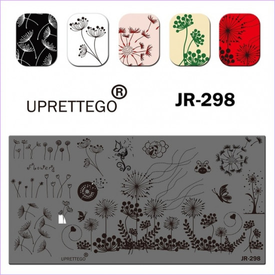 JR-298 płytka do stemplowania paznokci mlecze kwiaty motyle biedronka płytka do stemplowania-3142-uprettego-cechowanie