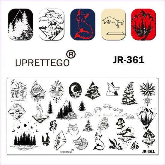 JR-361 Nail Stamping Plate Christmas Trees Mountains Moon Fox Wolf Tree Stamping Plate-3142-uprettego-estampillage