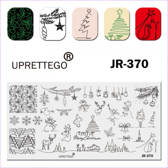 JR-370 Placa de Impressão de Unhas Enfeites de Natal Árvores de Natal Renas Vela Laço Floco de Neve Árvore de Natal Brinquedos