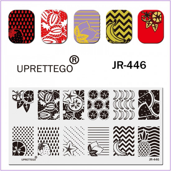 JR-446 płytka do stemplowania paznokci owoce jagody geometryczna kropka kropla zygzak płytka do stemplowania paznokci-3142-uprettego-cechowanie