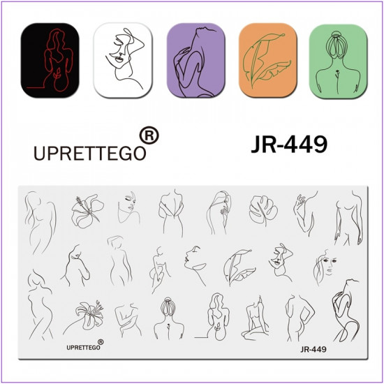 JR-449 Nail Stamping Plate Stamping Plate Fille Silhouette Visage Sexy Pose Feuille Fleur-3142-uprettego-estampillage